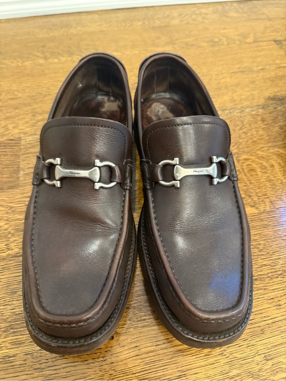 Salvatore Ferragamo Brown Leather Bit Loafers with Silver Hardware